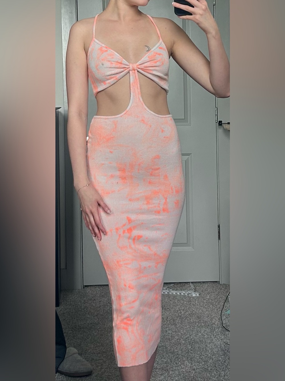 JUNIE Collection Hot Pink and White Tie-Dye Cutout Vacation Midi Dress